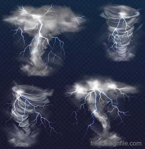 Tornado with lightning illustration vector 02