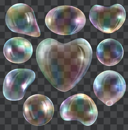 Transparent rainbow bubble heart shape vector 02