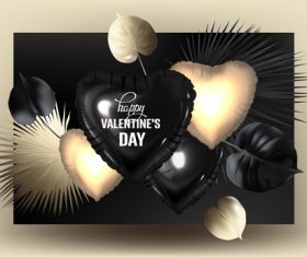 Tropical leaves and inflatable hearts Gold and black vector