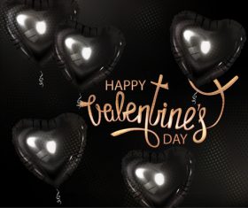 Valentines Day background with black heart shaped air balloons vector