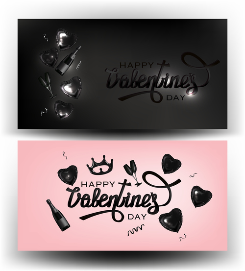 Valentines Day banners with deco objects vector