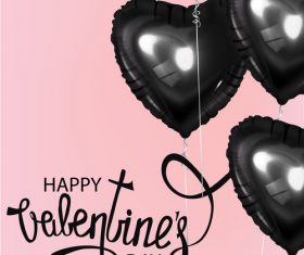 Valentines Day card with black heart shaped air balloons vector