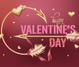 Valentines Day card with gold hearts and arrows vector