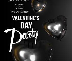 Valentines Day party invitation card with black inflatable hearts vector