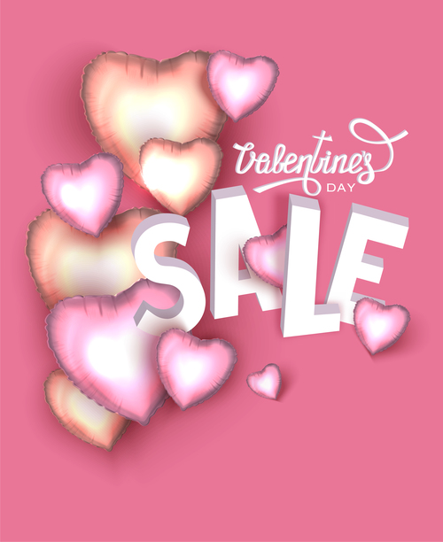 Valentines Day sale banner with inflatable hearts vector