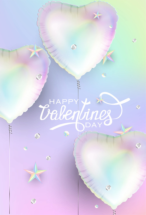 Valentines day background with heart shaped air balloons and stars vector