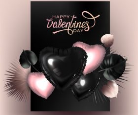 Valentines day background with tropical leaves and inflatabe hearts vector