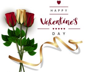 Valentines day card with golden ribbon with fresh rose vectors