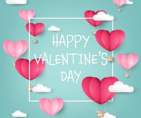 Valentines day card with paper hot balloon and cloud vector