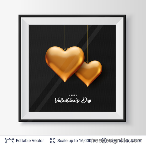 Valentines day card with photo fraem and heart vector