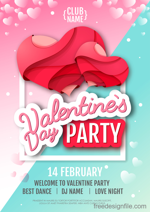 Valentines day club party flyer design vector 03