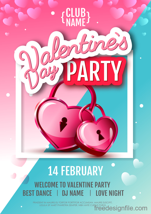 Valentines day club party flyer design vector 05