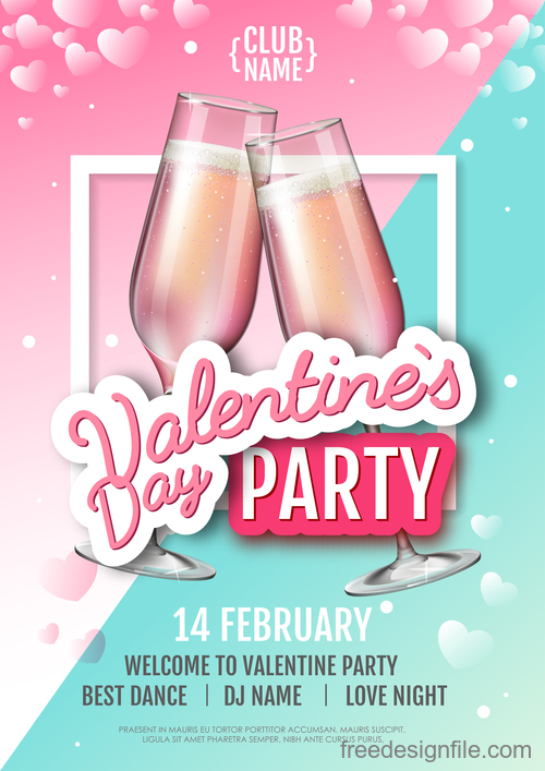 Valentines day club party flyer design vector 06