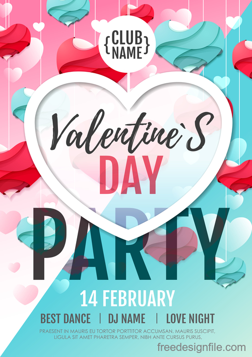 Valentines day club party flyer design vector 07