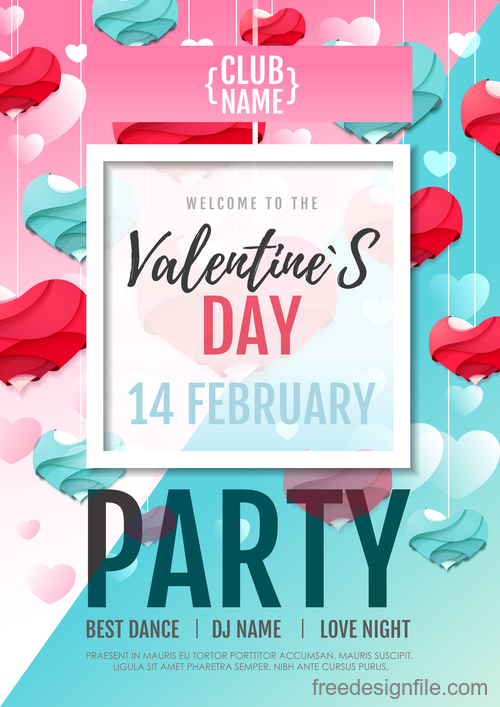 Valentines day club party flyer design vector 09