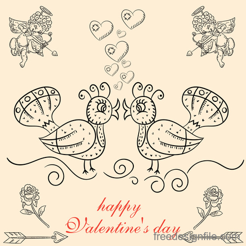 Valentines day cupids shoot their bow hand drawn vector