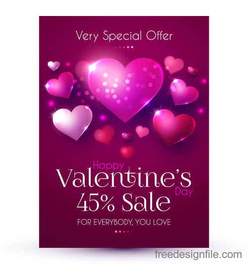 Valentines day discount sale poster vector template 01