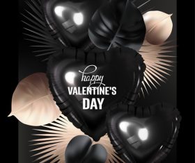 Valentines day greeting card with black and gold leaves and hearts vector