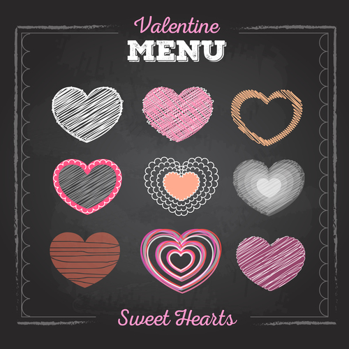 Valentines day menu blackboard template vector 03