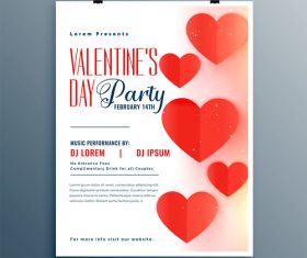 Valentines day party flyer with poster template vector 01