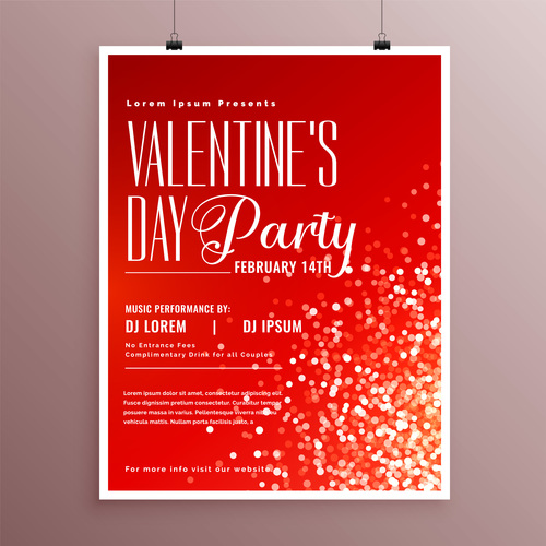 Valentines day party flyer with poster template vector 02