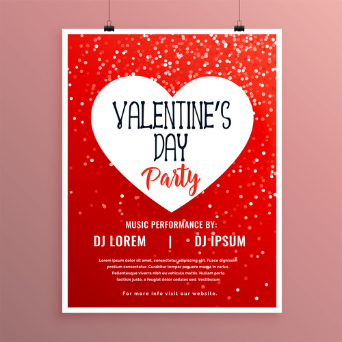 Valentines day party flyer with poster template vector 03