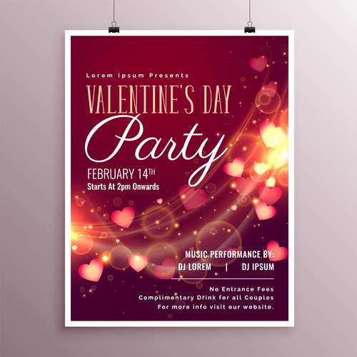 Valentines day party flyer with poster template vector 04