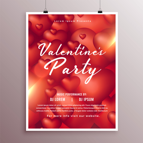 Valentines day party flyer with poster template vector 05