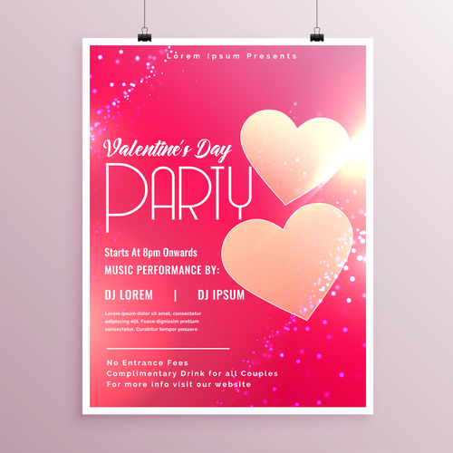 Valentines day party flyer with poster template vector 07