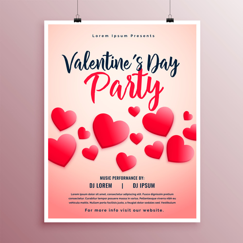 Valentines day party flyer with poster template vector 09