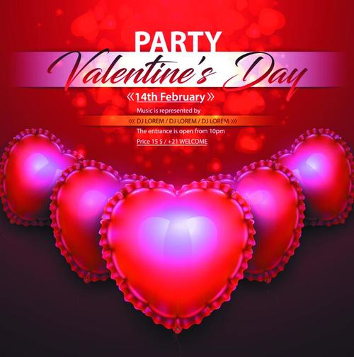 Valentines day party flyer with shiny heart vector