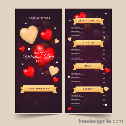Valentines day special offer menu template vector 01