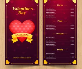 Valentines day special offer menu template vector 02