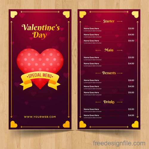 Valentines day special offer menu template vector 02