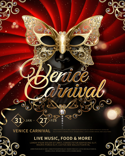 Venice carnival music party poster vector design 01