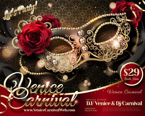 Venice carnival music party poster vector design 02