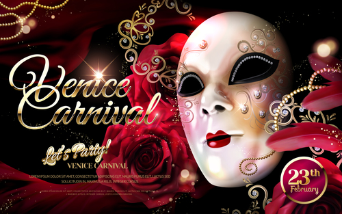 Venice carnival music party poster vector design 03