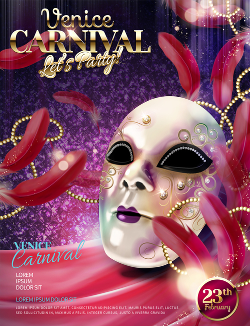 Venice carnival music party poster vector design 06