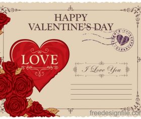 Vintage valentines day postcard template vector 01