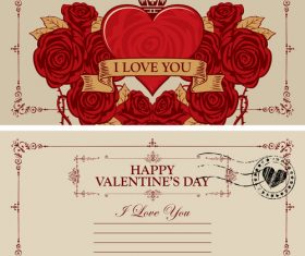 Vintage valentines day postcard template vector 02