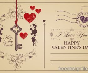 Vintage valentines day postcard template vector 03