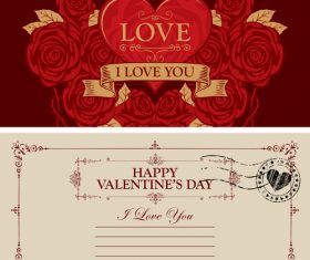 Vintage valentines day postcard template vector 05