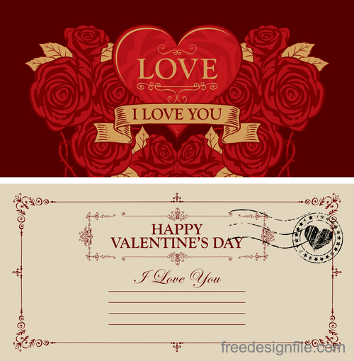 Vintage valentines day postcard template vector 05