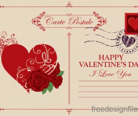 Vintage valentines day postcard template vector 06