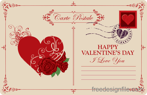 Vintage valentines day postcard template vector 06