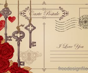 Vintage valentines day postcard template vector 07