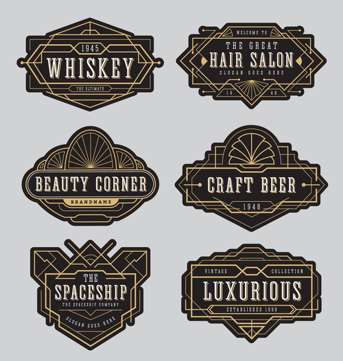 Whiskey beer line frame labels vector