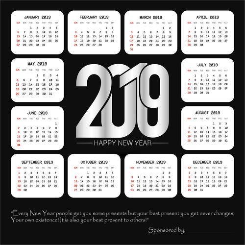White 2019 calendar template vector material