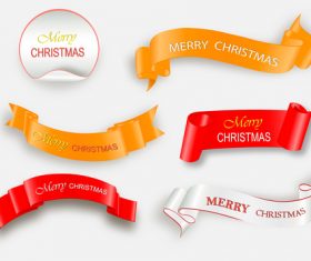 White with golden and red christmas ribbon banner with sticker vector