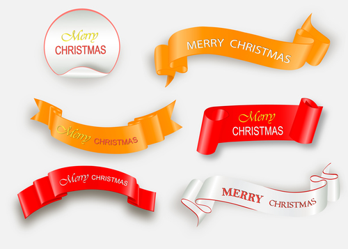 White with golden and red christmas ribbon banner with sticker vector